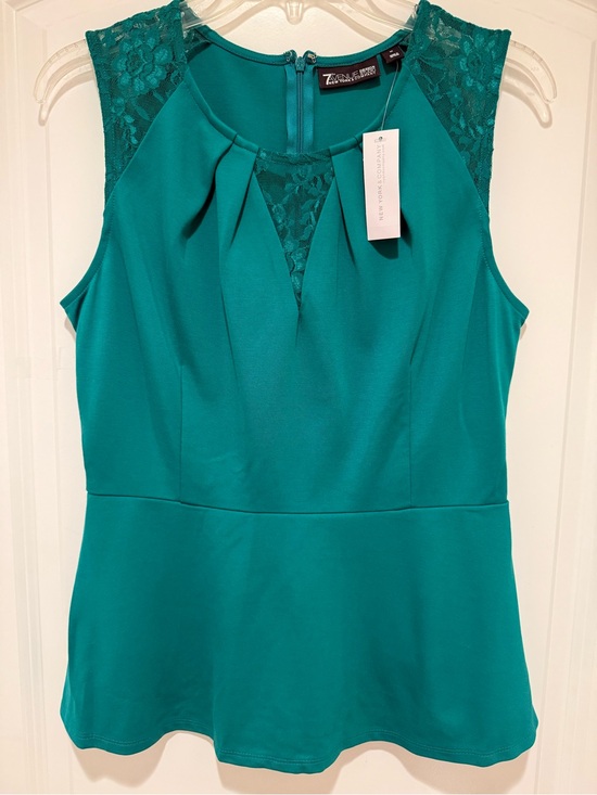 New York & Company Tops - New York and Company Teal Lace-Shoulder Peplum Top
